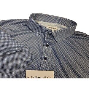 NWT Collars & Co. Men’s XL Navy Houndsooth Dress Collar Polo Shirt Semi Spread